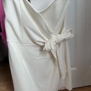 Cream One Shoulder Tie Front Sheath Dress